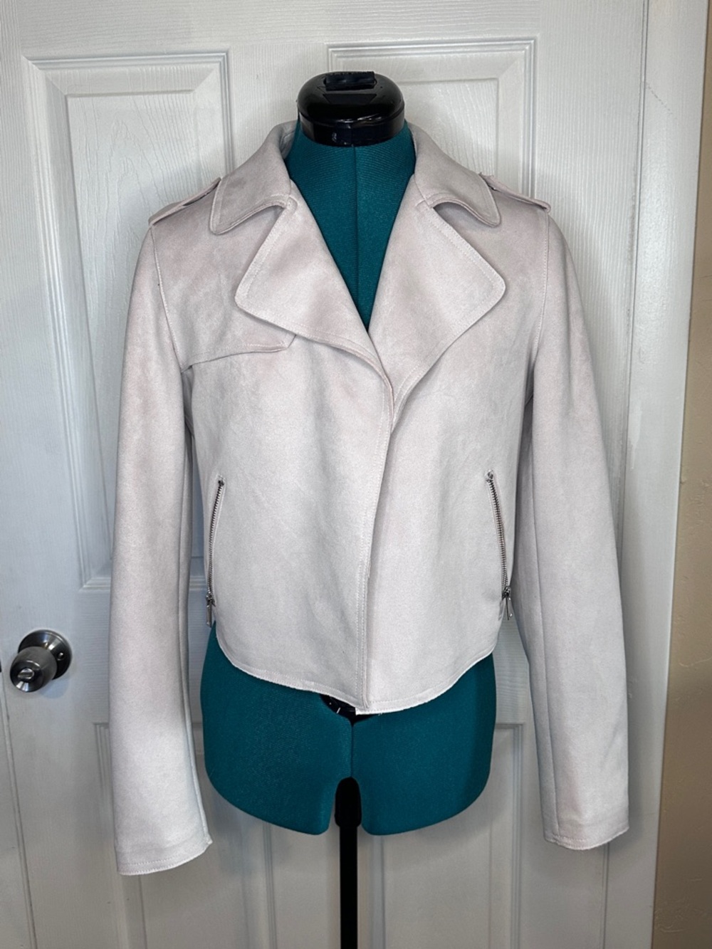 Anthropologie Pale Pink Faux Suede Moto Jacket